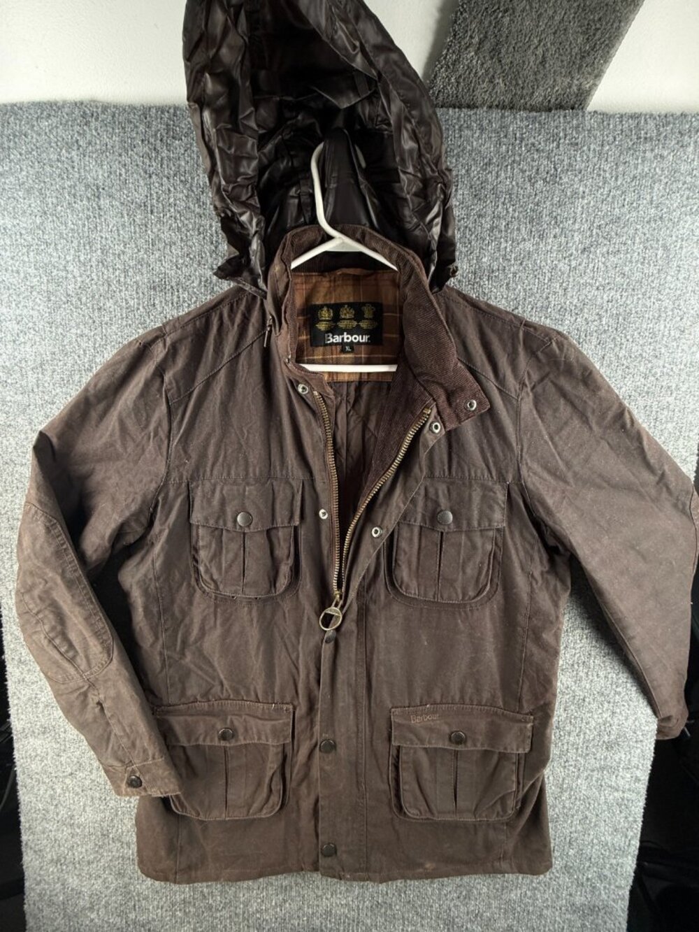 Barbour Corbridge Wax Jacket Men Full Zip Brown Insulated Cargo Pockets Adult XL